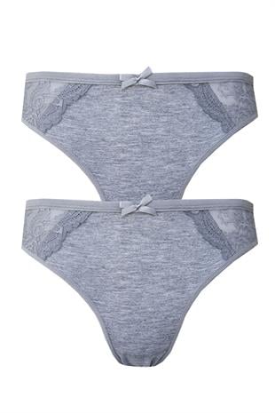 2li Kadın Önü Dantelli Bikini Parlak Lastik Ekonomik Yumuşak