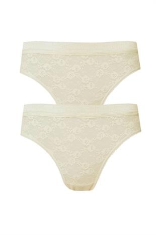 2li Kadın Önü Dantelli Bikini Parlak Lastik Ekonomik Yumuşak