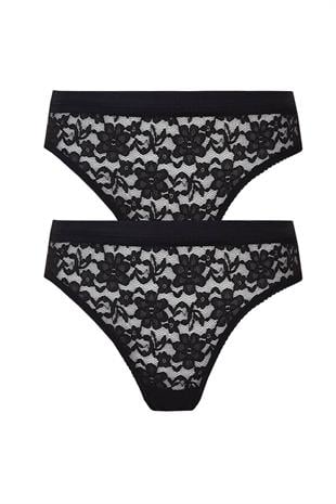 2li Kadın Önü Dantelli Bikini Parlak Lastik Ekonomik Yumuşak