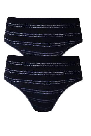 2li Kadın Sim Çizgili Bikini Yüksek Bel İnce Lastik Ekonomik