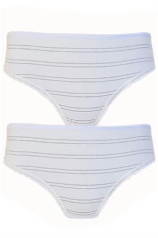 2li Kadın Sim Çizgili Bikini Yüksek Bel İnce Lastik Ekonomik