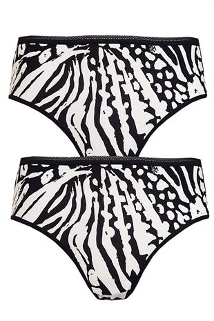 2li Kadın Zebra Çizgili Bikini Yüksek Bel Ekonomik Esnek