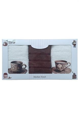 3 lü Kahve Baskılı %100 Pamuklu Mutfak Havlusu 30 x 50 Cm