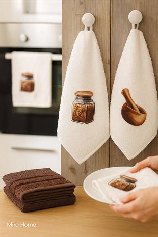 3 lü Kahve Baskılı %100 Pamuklu Mutfak Havlusu 30 x 50 Cm