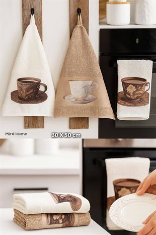 3 lü Kahve Baskılı %100 Pamuklu Mutfak Havlusu 30 x 50 Cm