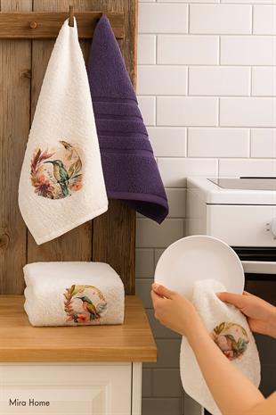 3 lü Kuş Baskılı %100 Pamuklu Mutfak Havlusu 30 x 50 Cm