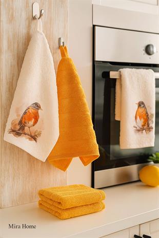 3 lü Kuş Baskılı %100 Pamuklu Mutfak Havlusu 30 x 50 Cm