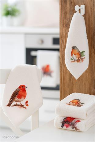 3 lü Kuş Baskılı %100 Pamuklu Mutfak Havlusu 30 x 50 Cm