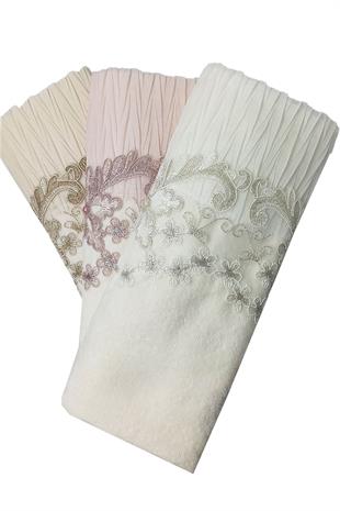 3 Lü Tül Dantel İşlemeli Boncuklu Havlu Seti 50X90 Cm