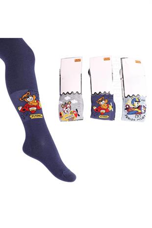 3lü Erkek Bebek Çocuk Külotlu Çorap Renkli Hayvancık Desenli Pamuklu 