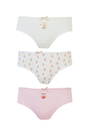 3lü Kız Çocuk Külot Pamuklu Baskılı Esnek Rahat Slip
