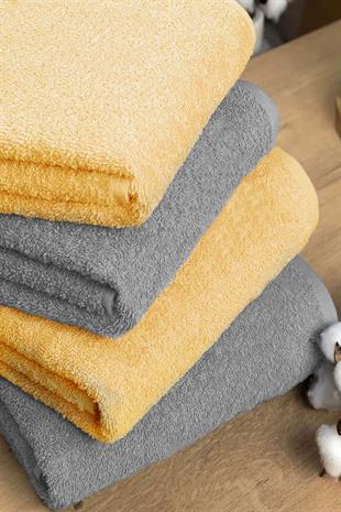 4 lü Banyo Havlusu Takımı Soft Büyük Havlulu Pamuklu Havlu Seti 90X150 Cm Gri