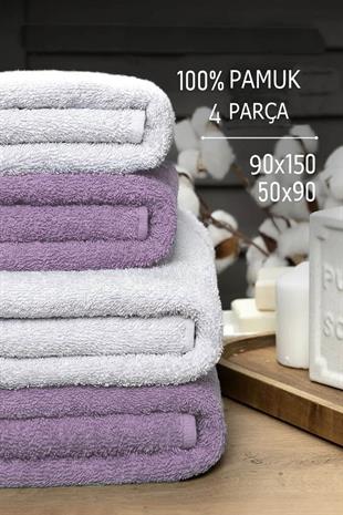 4 lü Banyo Havlusu Takımı Soft Büyük Havlulu Pamuklu Havlu Seti 90X150 Cm Beyaz