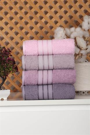 4 lü El Yüz Havlu Seti %100 Pamuk 50x90 Cm Assos Renkli