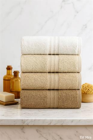 4 Lü El Yüz Havlu Seti %100 Pamuklu 50x85 Cm Aura