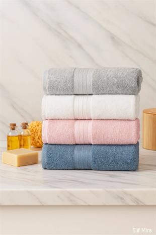 4 Lü El Yüz Havlu Seti %100 Pamuklu 50x85 Cm Aura