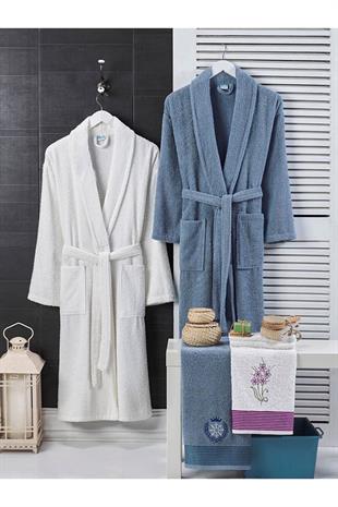 4 Parça Aile Bornoz Seti Kadın Erkek Havlulu Bornoz Takımı