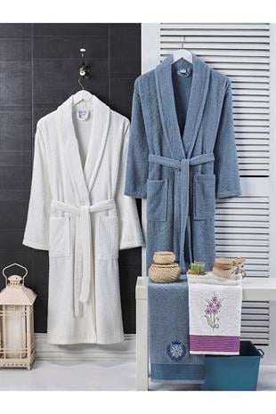 4 Parça Aile Bornoz Seti Kadın Erkek Havlulu Bornoz Takımı