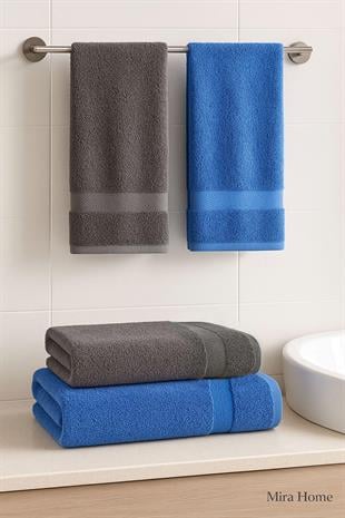 4 Parça Banyo Havlu Takımı %100 Pamuklu Dry Antrasit