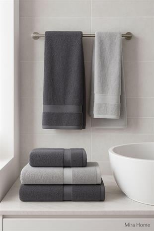 4 Parça Banyo Havlu Takımı %100 Pamuklu Dry Antrasit