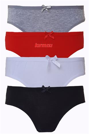 4lü Kadın Pamuklu Bikini Külot Renkli Fiyonklu İç Çamaşırı