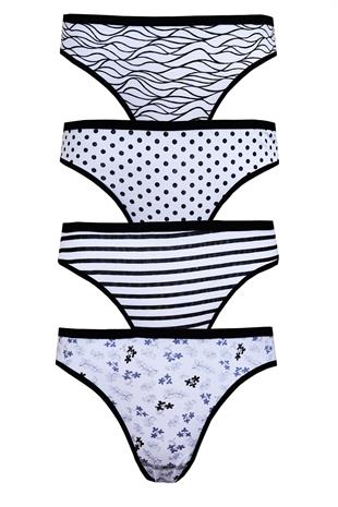 4lü Kadın Pamuklu Geometrik Bikini Külot İç Çamaşırı Kaliteli Nora