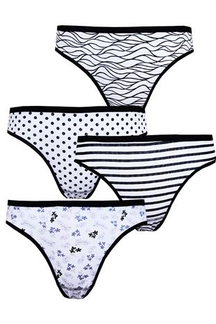 4lü Kadın Pamuklu Geometrik Bikini Külot İç Çamaşırı Kaliteli Nora