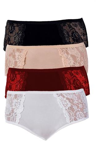 4lü Kadın Yanları Dantelli Bato Yüksekbel Külot Büyük Beden