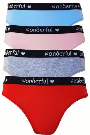 4lü Kadın Yazılı Pamuklu Bikini Külot Renkli Spor İç Çamaşırı