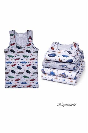 5li Erkek Çocuk Renkli Desenli Atlet %100 Pamuklu Neşeli