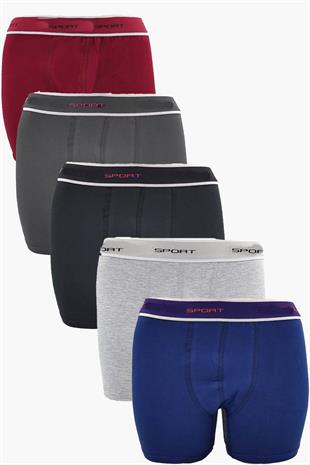 5li Erkek Pamuklu Spor Boxer Likralı Esnek Ek Ağ Parçalı Rahat