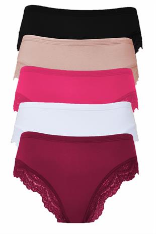 5li Kadın Bambu Büyük Beden Külot Paça Dantelli Esnek Rahat