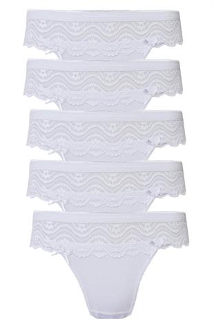 5li Kadın Dantelli Bikini Külot Pamuklu Arkası Düz Kaliteli FND