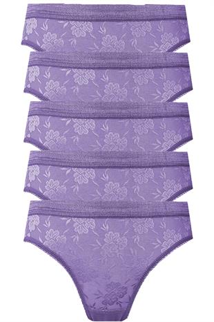 5li Kadın Dantelli Bikini Külot Pamuklu Arkası Düz