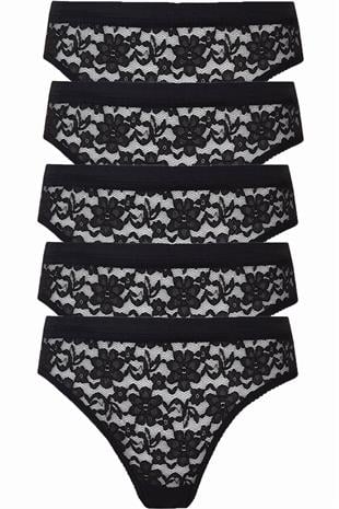 5li Kadın Dantelli Bikini Külot Pamuklu Arkası Düz