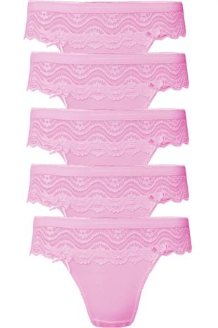 5li Kadın Dantelli Bikini Külot Pamuklu Arkası Düz Kaliteli FND