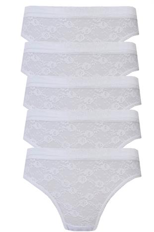 5li Kadın Dantelli Bikini Külot Pamuklu Arkası Düz