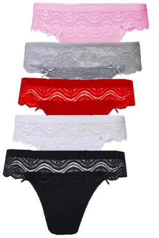 5li Kadın Dantelli Bikini Külot Pamuklu Arkası Düz Kaliteli FND