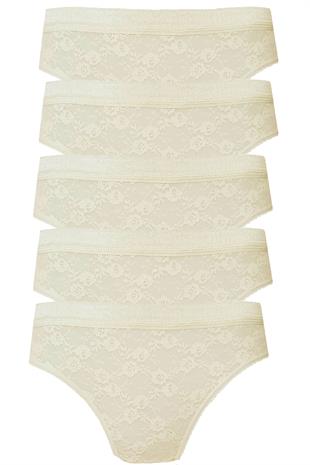 5li Kadın Dantelli Bikini Külot Pamuklu Arkası Düz