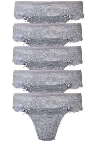 5li Kadın Dantelli Bikini Külot Pamuklu Arkası Düz Kaliteli FND