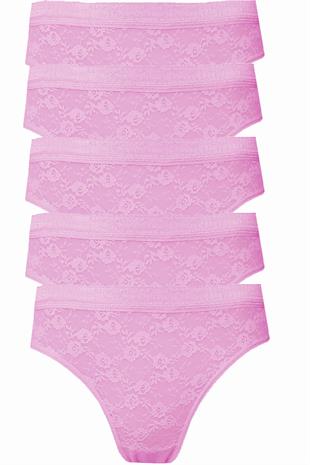 5li Kadın Dantelli Bikini Külot Pamuklu Arkası Düz
