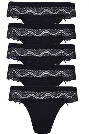 5li Kadın Dantelli Bikini Külot Pamuklu Arkası Düz Kaliteli FND