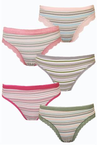 5li Kadın Paça Dantelli Desenli Bikini Külot Pamuklu Liza