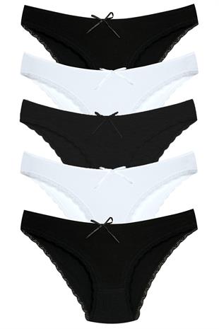 5li Kadın Pamuklu Bikini Külot İç Çamaşırı Paça Dantelli Kaliteli