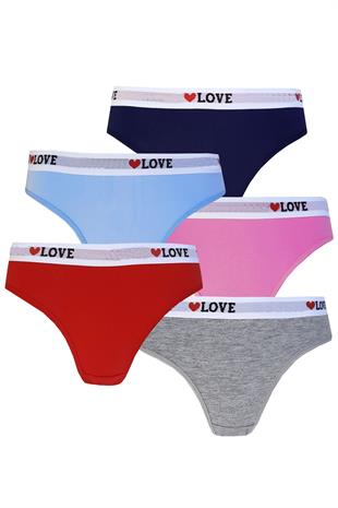 5li Kadın Pamuklu Love Bikini Külot İç Çamaşırı Kaliteli Hanna