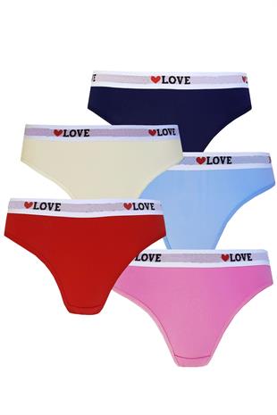 5li Kadın Pamuklu Love Bikini Külot İç Çamaşırı Kaliteli Hanna