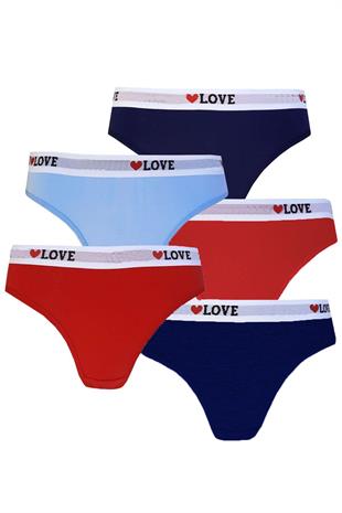 5li Kadın Pamuklu Love Bikini Külot İç Çamaşırı Kaliteli Hanna