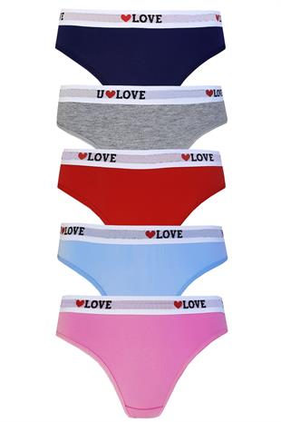 5li Kadın Pamuklu Love Bikini Külot İç Çamaşırı Kaliteli Hanna