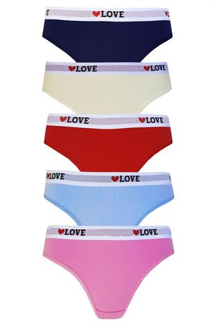 5li Kadın Pamuklu Love Bikini Külot İç Çamaşırı Kaliteli Hanna