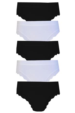 5li Kadın Pamuklu Paça Dantelli Yüksek Bel Külot İç Çamaşırı Işık